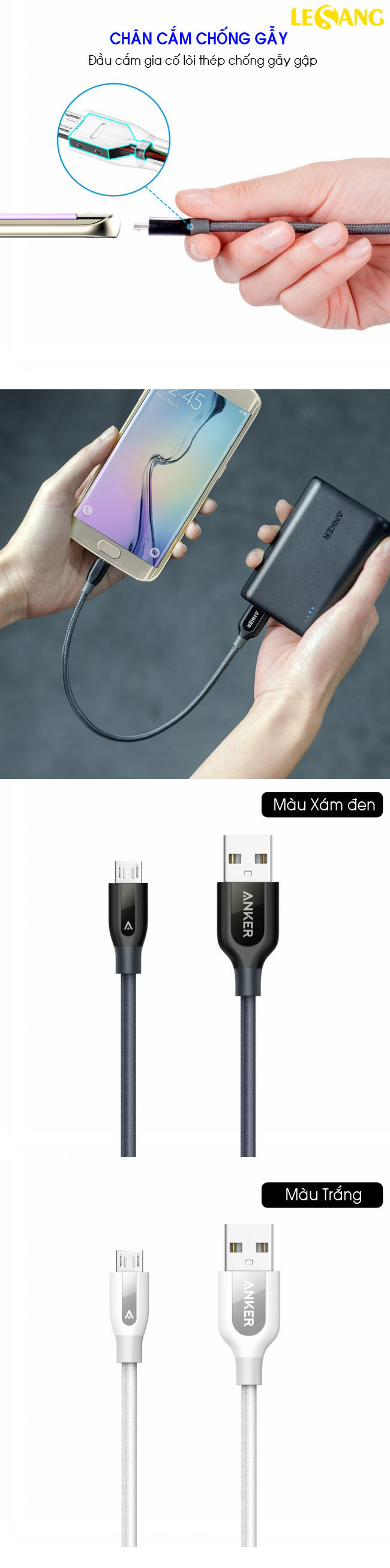 Dây cáp sạc Micro USB Anker PowerLine+ 30cm (USA) 325