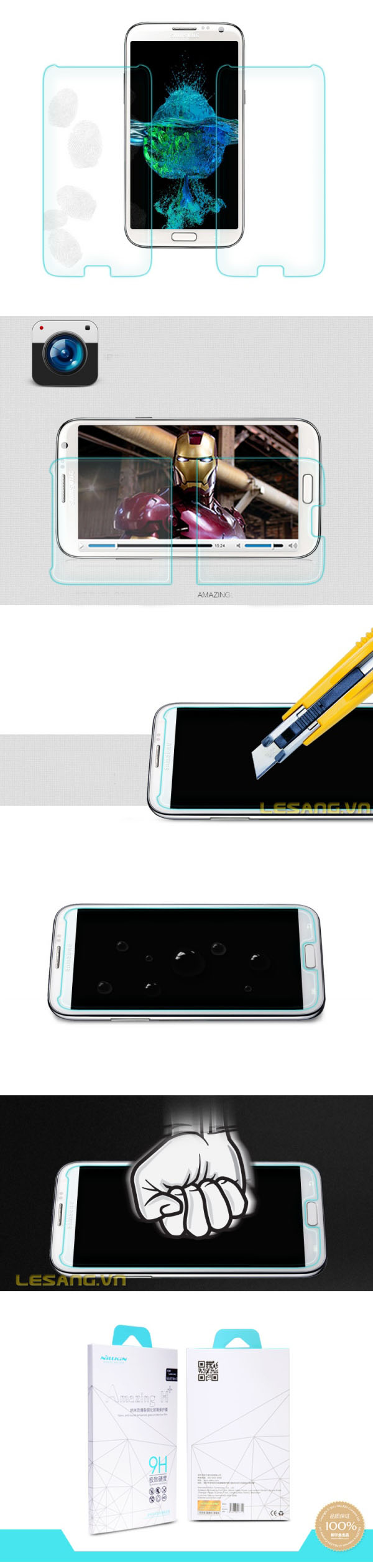 Miếng dán kính cường lực Galaxy Note 2 Nillkin Amazing H+ - 5