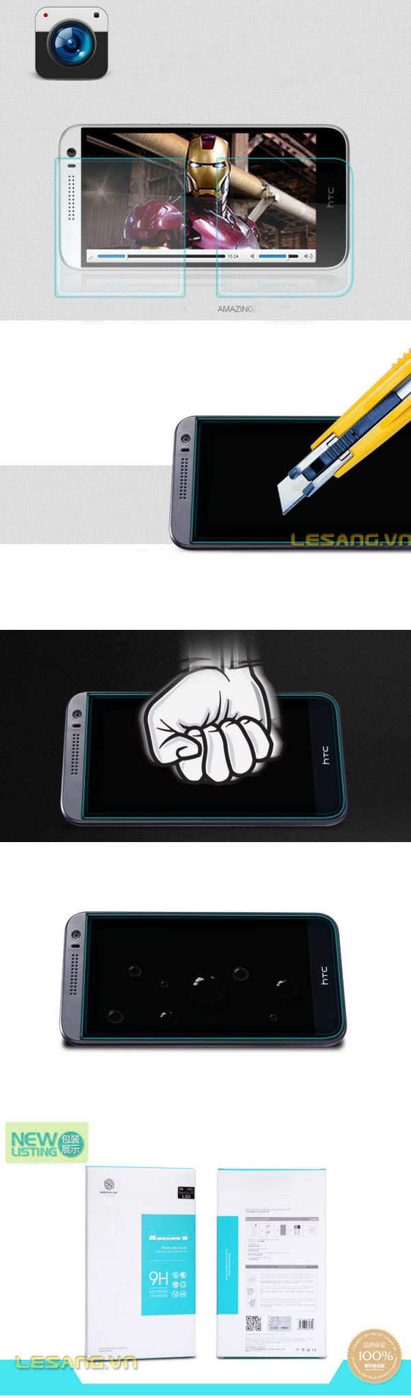 Miếng dán kính cường lực HTC Desire 616 Nillkin Amazing 9H chống vỡ - 5