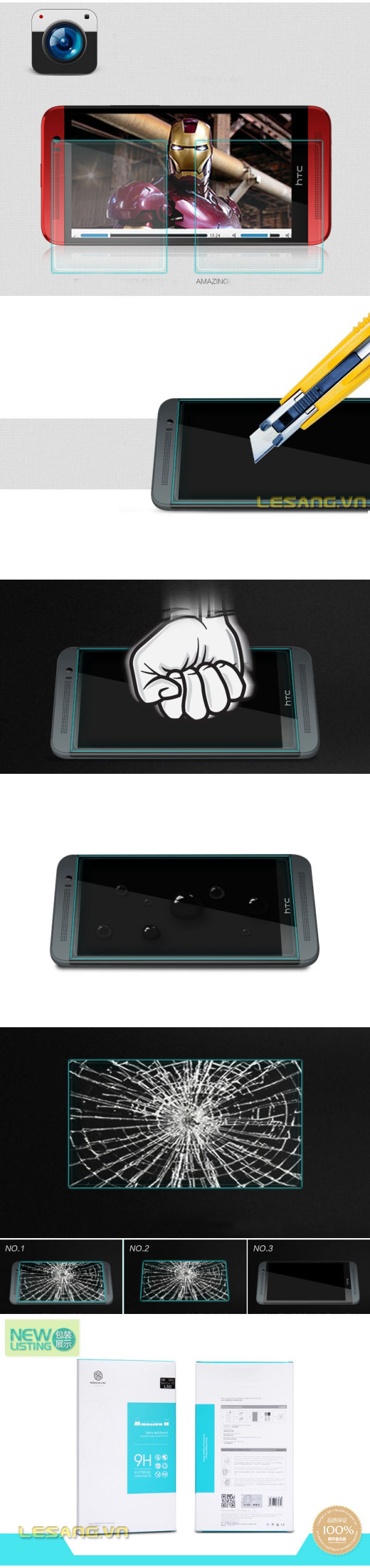Miếng dán kính cường lực HTC One E8 Nillkin Amazing 9H chống vỡ - 5