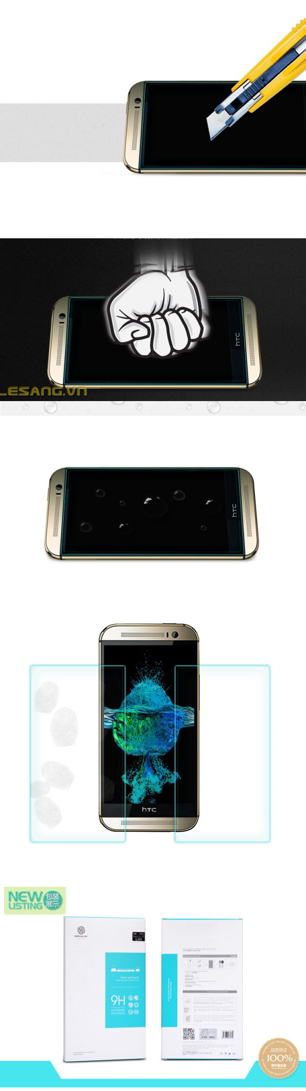 Dán kính cường lực HTC One M8 Nillkin 3