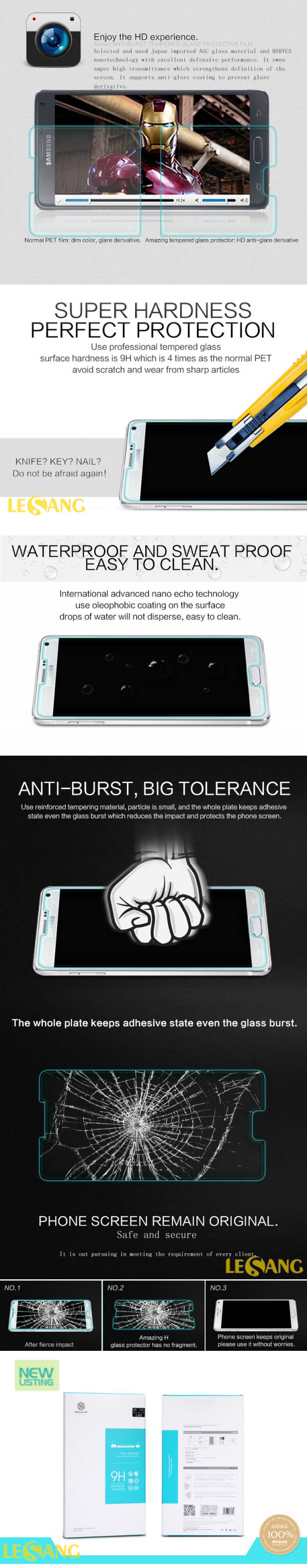 Kính cường lực Galaxy Note 4 Nillkin Amazing 3