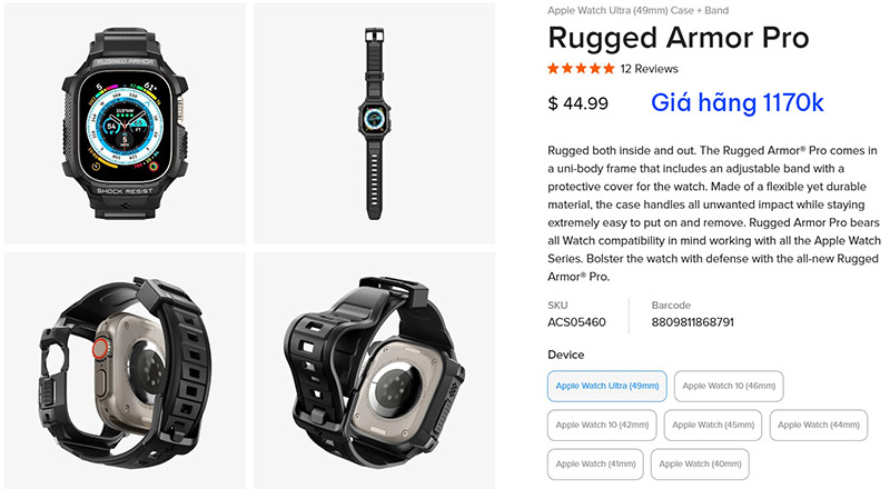 Ốp + dây đeo Apple Watch Ultra 2/1 (49mm) Spigen Rugged Armor Pro 2513