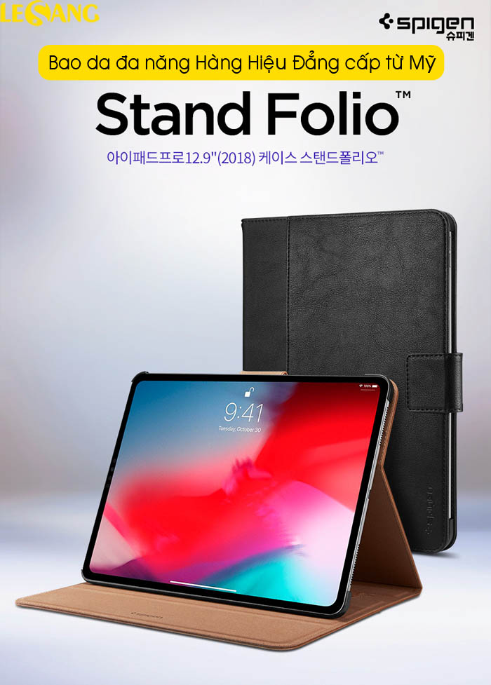 Bao da iPad Pro 12.9 inch (2018) Spigen Case Stand Folio	 1