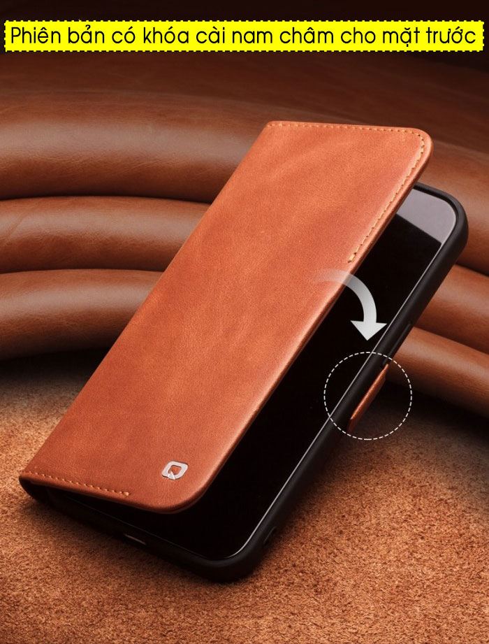 Bao da iPhone 13 Pro Max Qlino Wallet da bò thật - Bản có quai cài 1