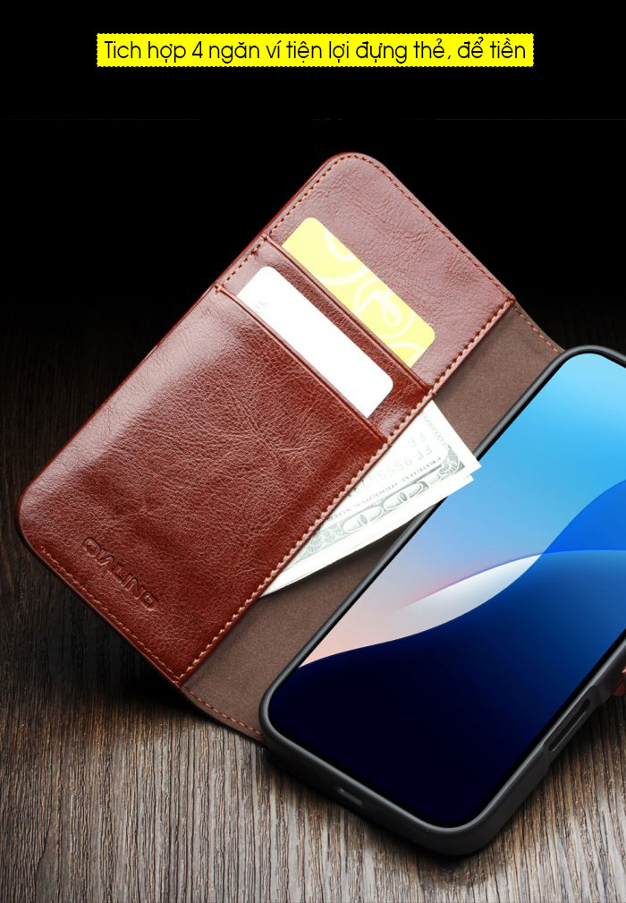 Bao da iPhone 16 Pro Max Qlino Wallet da thật 5