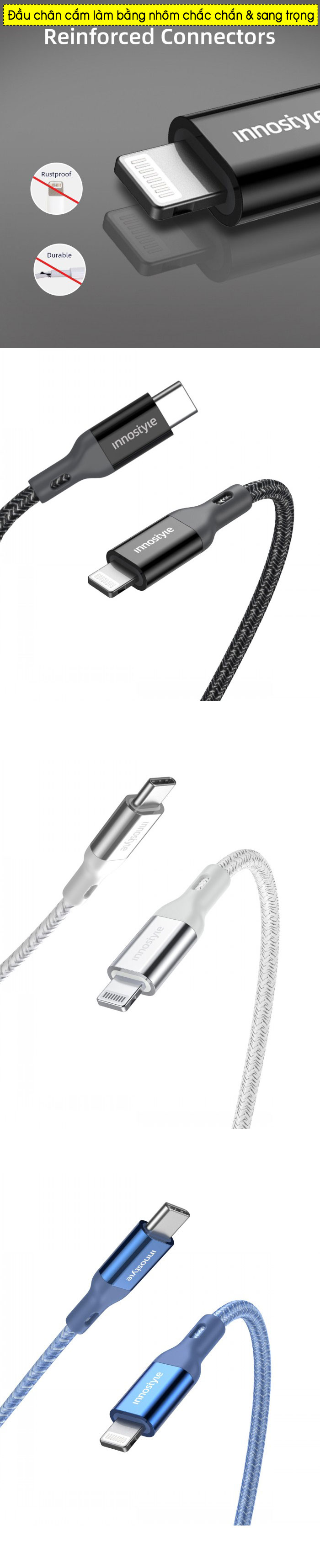 Cáp iPhone USB-C to Lighting INNOSTYLE Powerflex MFI 1.5m 60W 6