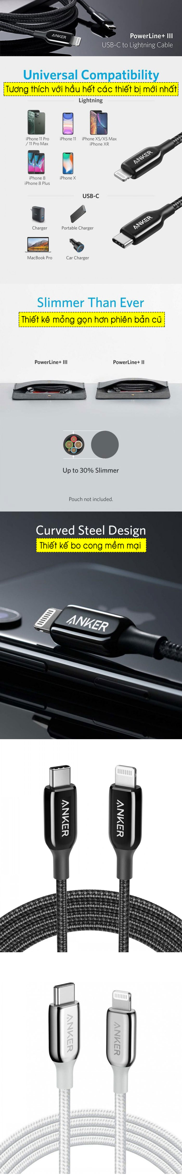 Cáp sạc iPhone Anker Powerline+ III USB C to Lightning - dài 1.8m - A8843 6