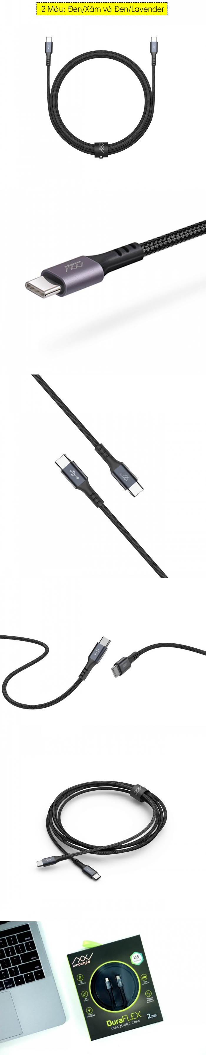 Dây cáp sạc Innostyle Duraflex USB-C to USB-C - 1.5m bọc dù 6
