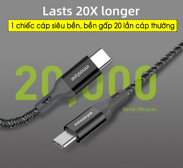 Cáp USB-C to USB-C INNOSTYLE Powerflex 1.5m 60W 2