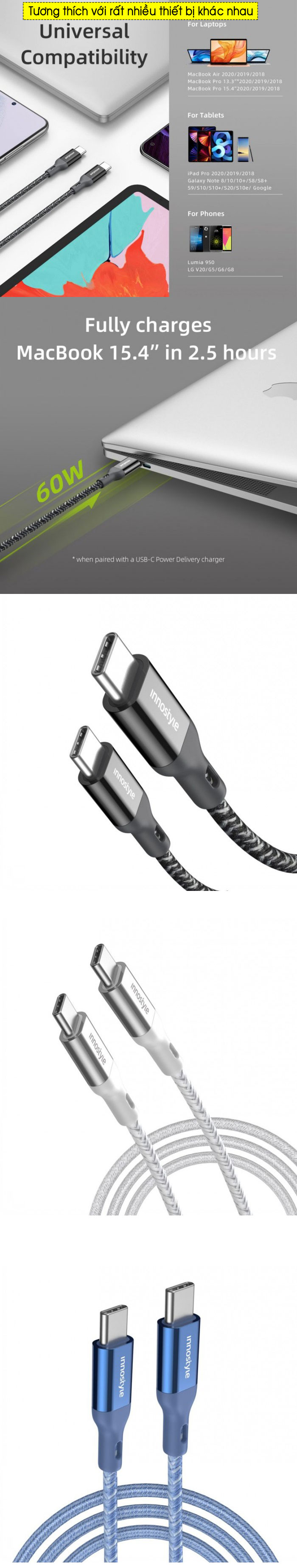 Cáp USB-C to USB-C INNOSTYLE Powerflex 1.5m 60W 4
