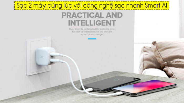 Củ sạc nhanh iPhone Innostyle Minigo 2 cổng 12W + Smart AI 1