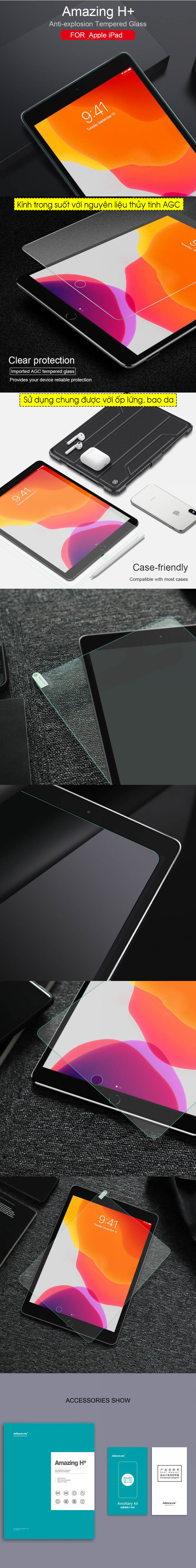 Dán kính cường lực iPad 9.7 Nillkin H+ chống vân tay 6