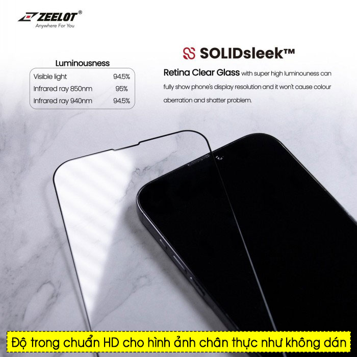Dán cường lực iPhone 14 Max/13 Pro Max Zeelot SOLIDsleek Clear 1