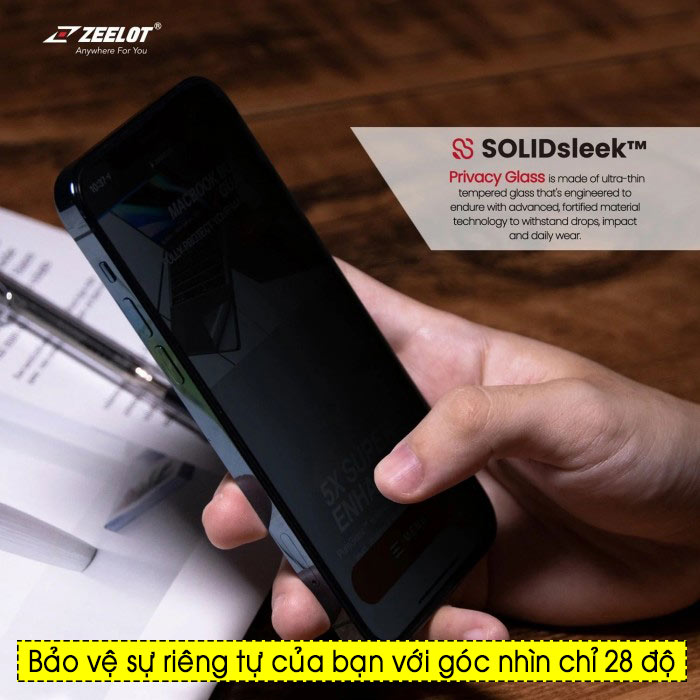 Cường lực iPhone 14 Pro Max Zeelot SOLIDsleek chống nhìn trộm 2