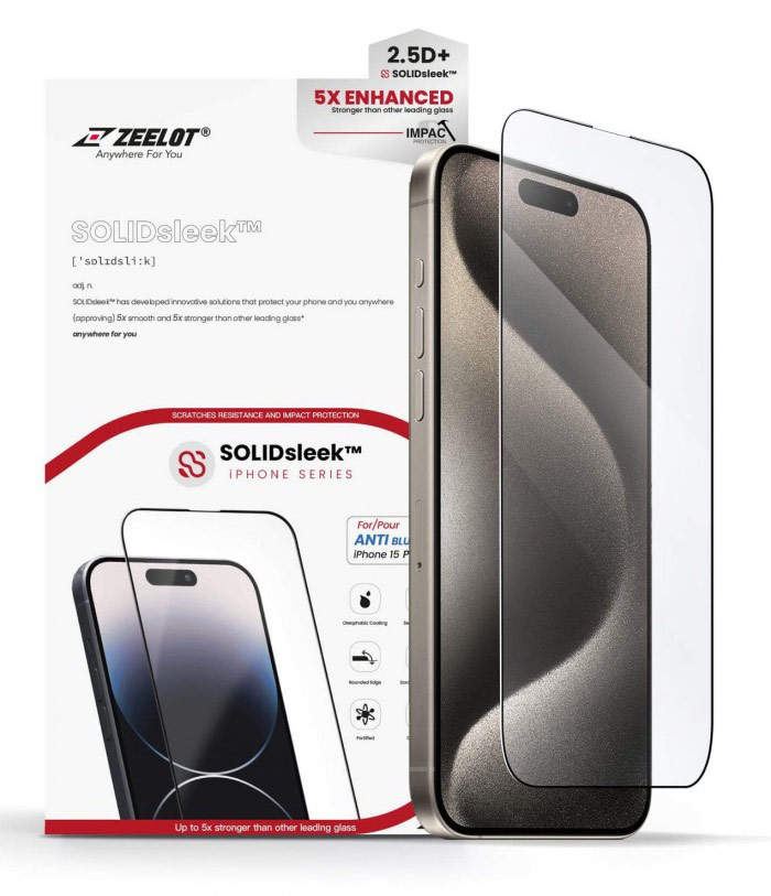 Kính cường lực iPhone 15 Pro Max Zeelot SOLIDsleek chống ánh sáng xanh 35