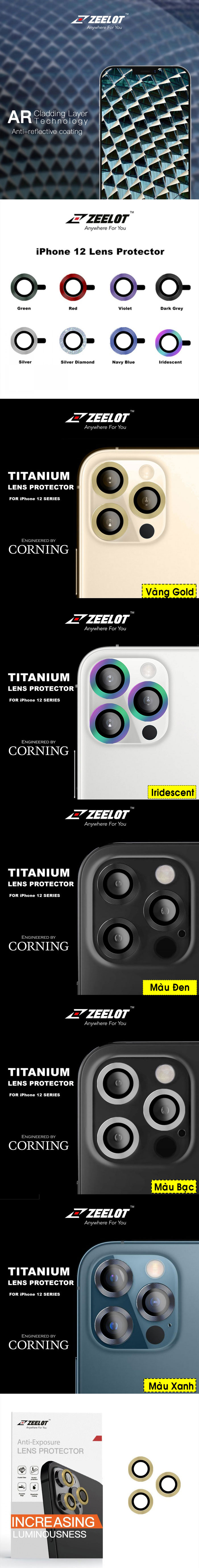 Miếng dán Camera iPhone 12 Pro Max Zeelot Titanium cường lực 32
