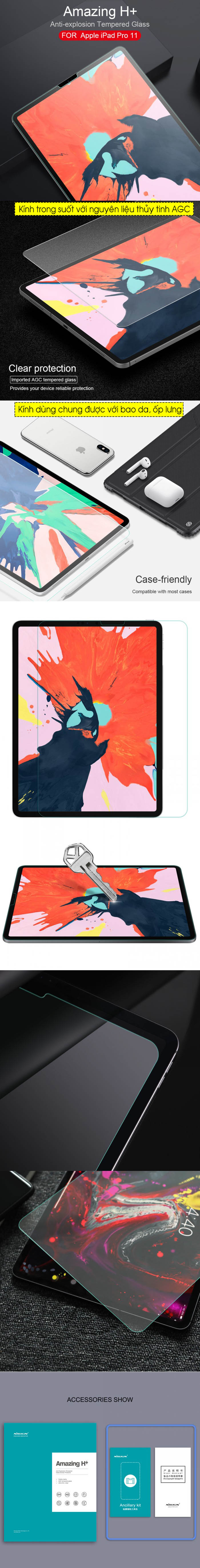 Dán kính cường lực iPad Pro 11 2020 Nillkin H+ chống vân tay 6
