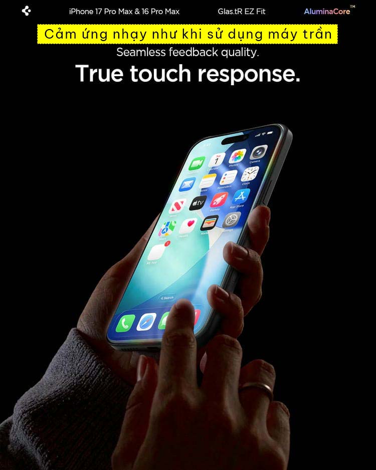 Kính cường lực iPhone 17 Pro Max Spigen Glas.tR EZ FIT - Không có viền đen 5