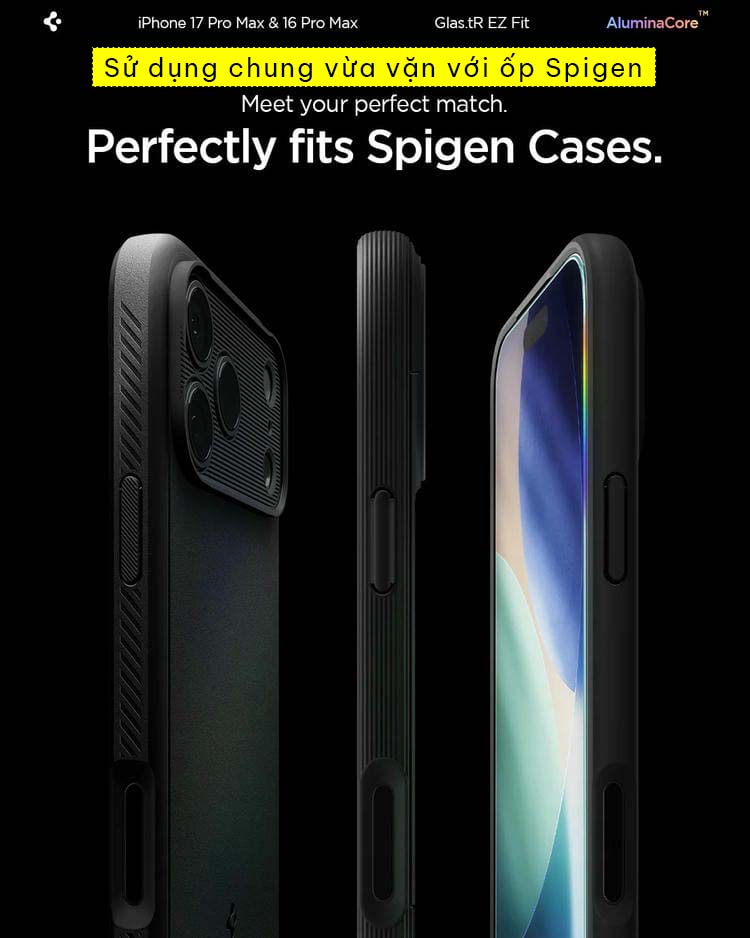 Kính cường lực iPhone 17 Pro Max Spigen Glas.tR EZ FIT - Không có viền đen 6