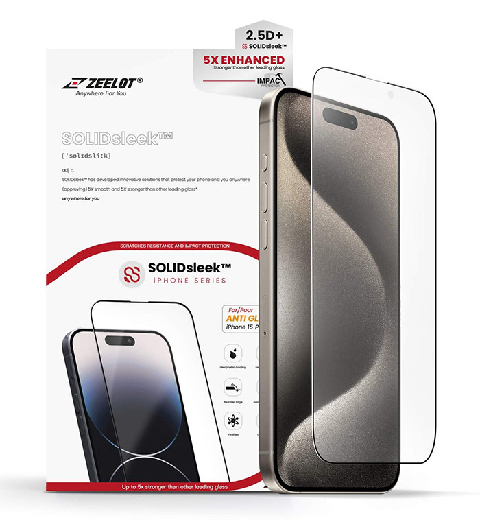 Dán cường lực iPhone 15 Pro Max Zeelot SOLIDsleek Retina Clear 1