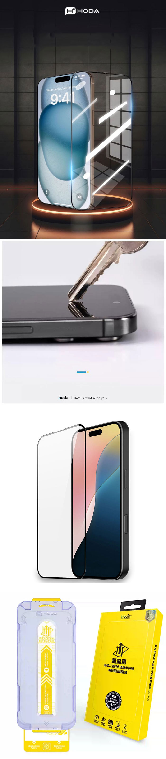 Miếng dán kính cường lực iPhone 16 Pro Max Hoda Clear 2.5D 9