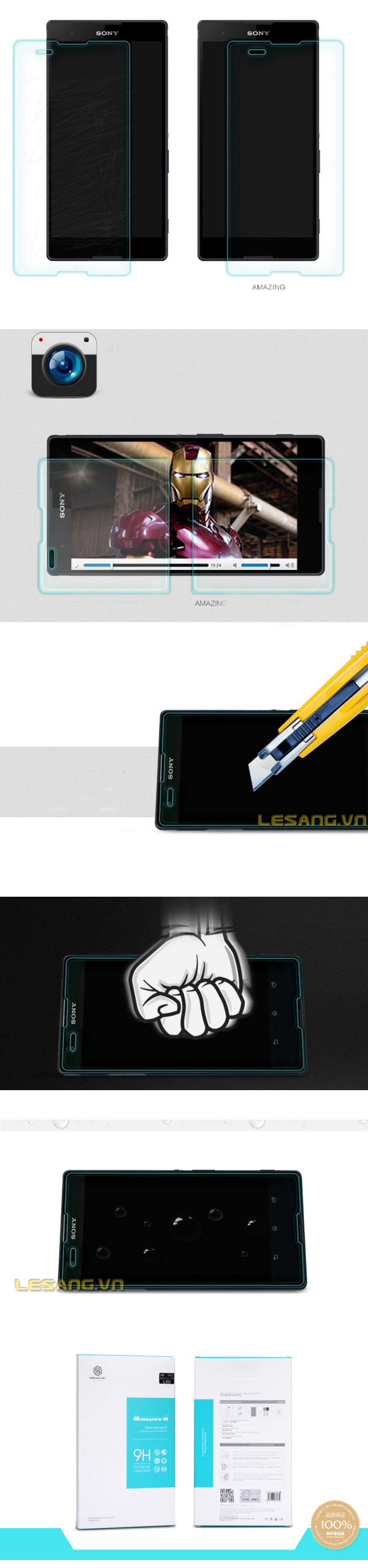 Dán kính cường lực Sony T2 Ultra Nillkin Amazing 3