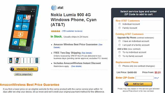 Nokia Lumia 900 bán giá 0 xu trên Amazon - 1