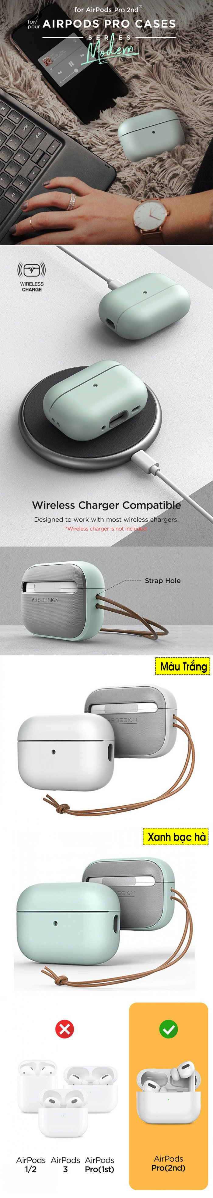 Vỏ ốp Airpods Pro 2 VRS Design Modern Hybrid 2 lớp chống sốc 6