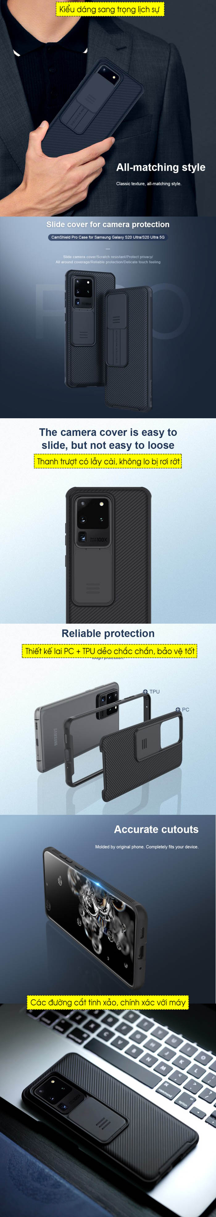 Ốp lưng Samsung S20 Ultra Nillkin Camshield bảo vệ Camera 5