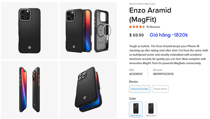 Ốp lưng iPhone 15 Pro Max Spigen Enzo Aramid Magsafe 25361
