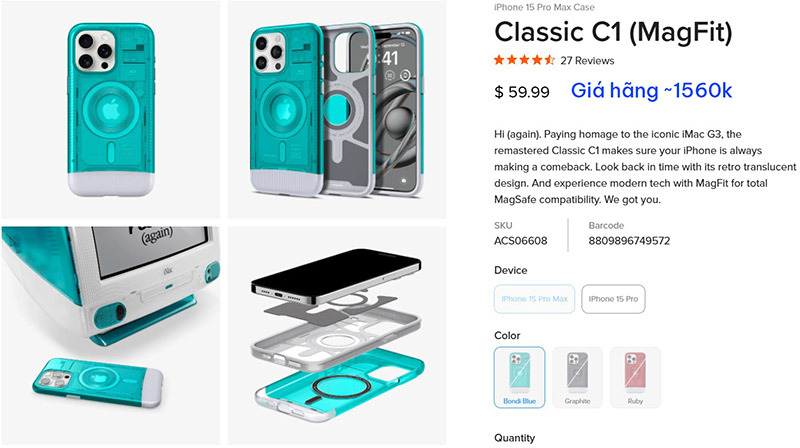Ốp lưng iPhone 15 Pro Max Spigen Classic C1 Magfit 1254