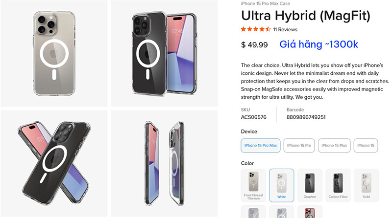 Ốp lưng iPhone 15 Pro Max Spigen Ultra Hybrid Magfit 1254