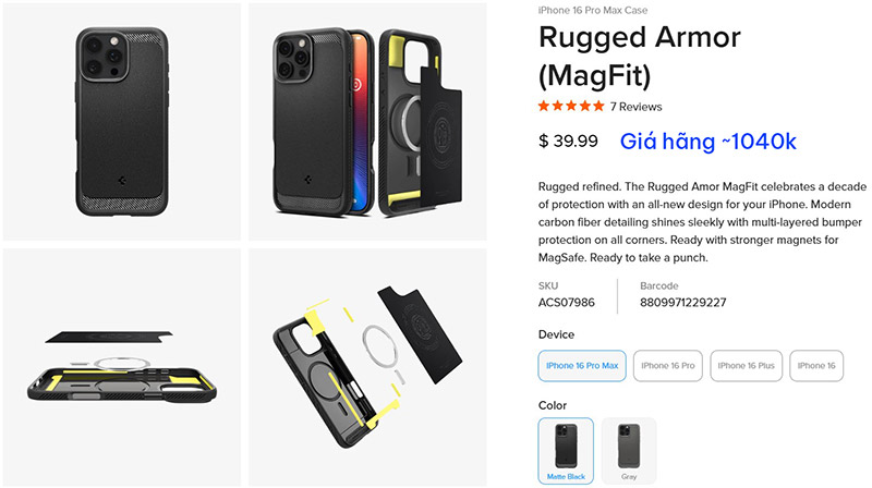 Ốp lưng iPhone 16 Pro Max Spigen Rugged Armor Magfit 25163