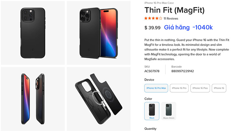 Ốp lưng iPhone 16 Pro Spigen Thin Fit Magfit 25361