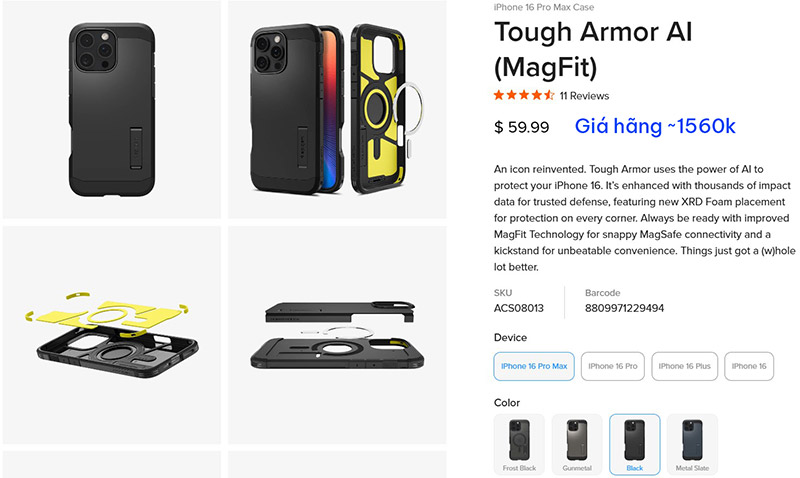 Ốp lưng iPhone 16 Pro Max Spigen Rugged Armor Magfit 25163