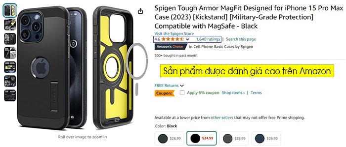 Ốp lưng iPhone 15 Pro Max Spigen Tough Armor Magfit 3 lớp 2150