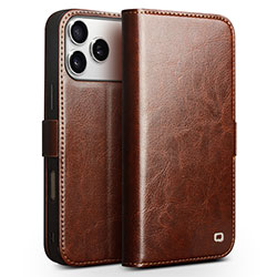 Bao da iPhone 17 Pro Max Qlino Wallet da bò thật - Bản có khóa cài